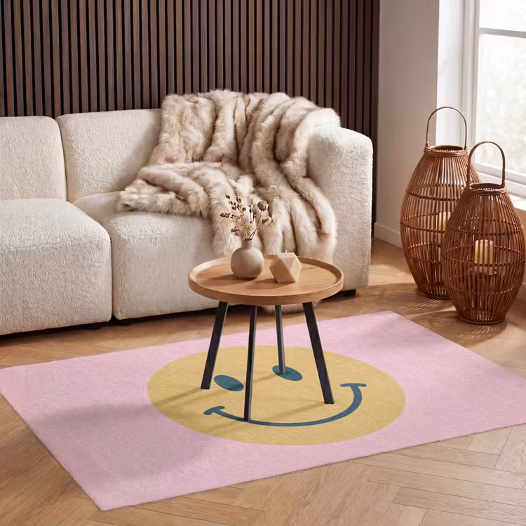 Vloerkleed - Smiley - Geel - Roze - Symbool - Minimalistisch — 4
