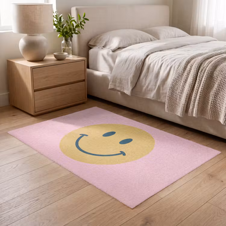 Vloerkleed - Smiley - Geel - Roze - Symbool - Minimalistisch — 5