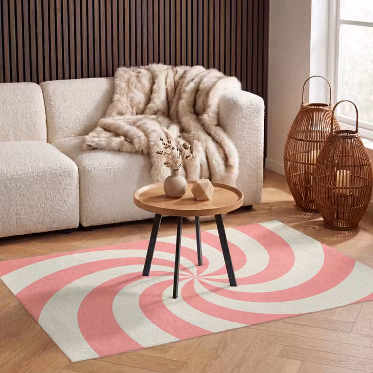 Vloerkleed - Spiraal - Patroon - Abstract - Roze - Beige — 4