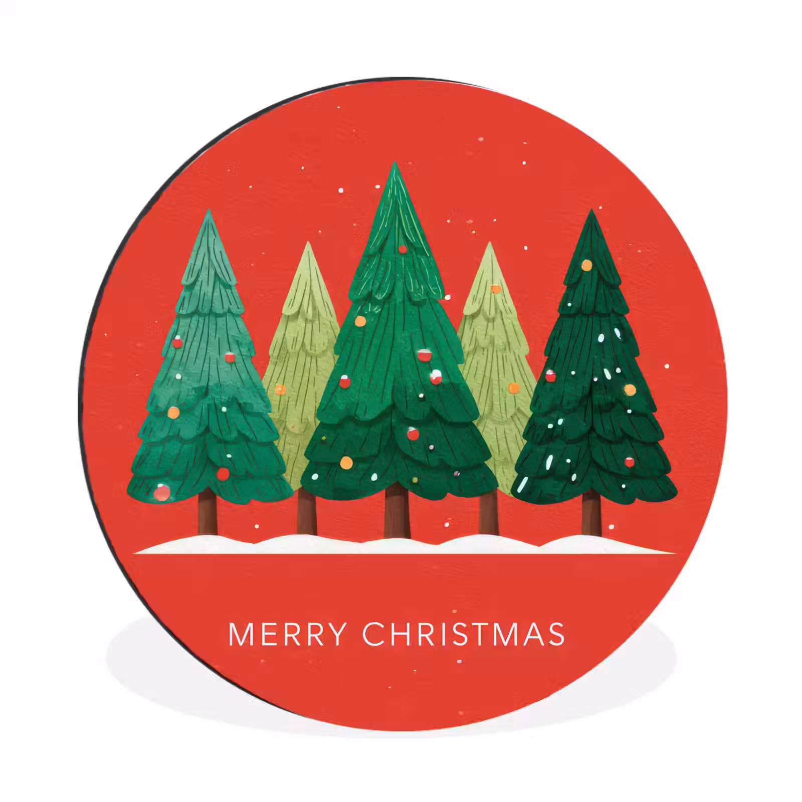 Wandcirkel - Aluminium - Minimalistisch - Kerstbomen - Rood - Sneeuw — 1
