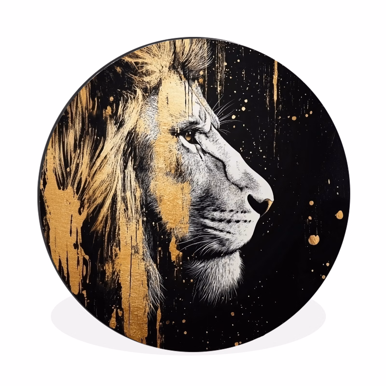 Wandcirkel - Aluminium - Portret - Leeuw - Abstract - Goud — 1