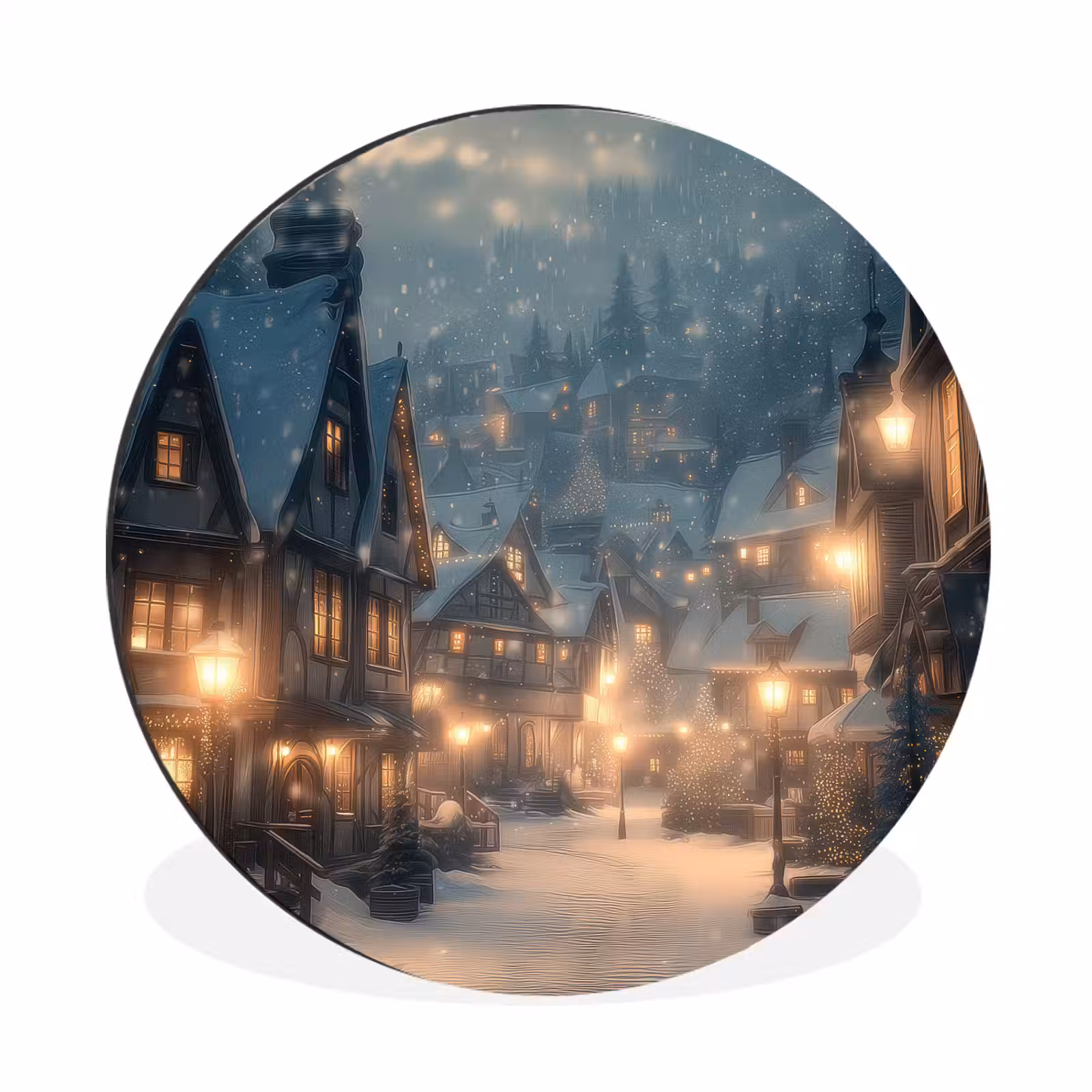 Wandcirkel - Aluminium - Winterdorp - Sneeuw - Donker — 1