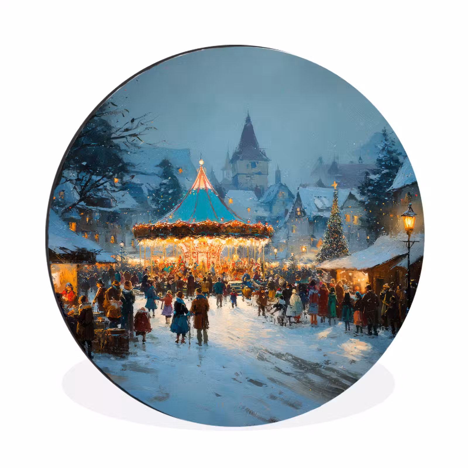 Wandcirkel - Aluminium - Winterkermis - Dorp - Kleurrijk — 1