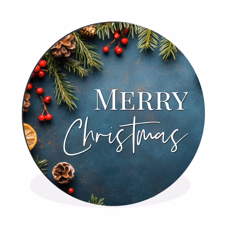 Wandcirkel - Aluminium - Merry Christmas - Blauw - Kerst - Winter — 1