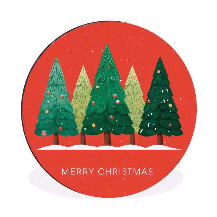 Wandcirkel - Aluminium - Minimalistisch - Kerstbomen - Rood - Sneeuw — 1