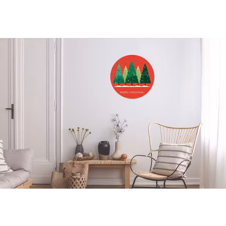 Wandcirkel - Aluminium - Minimalistisch - Kerstbomen - Rood - Sneeuw — 2