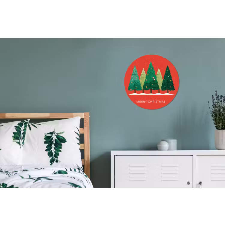 Wandcirkel - Aluminium - Minimalistisch - Kerstbomen - Rood - Sneeuw — 4