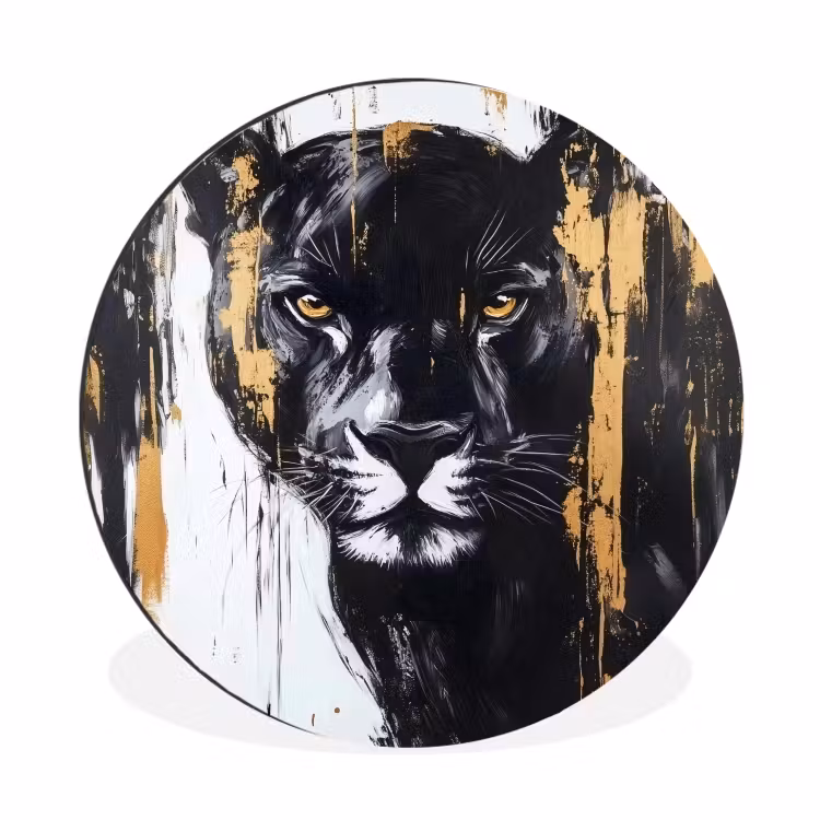 Wandcirkel - Aluminium - Panter - Zwart - Abstract - Verfstreken — 1