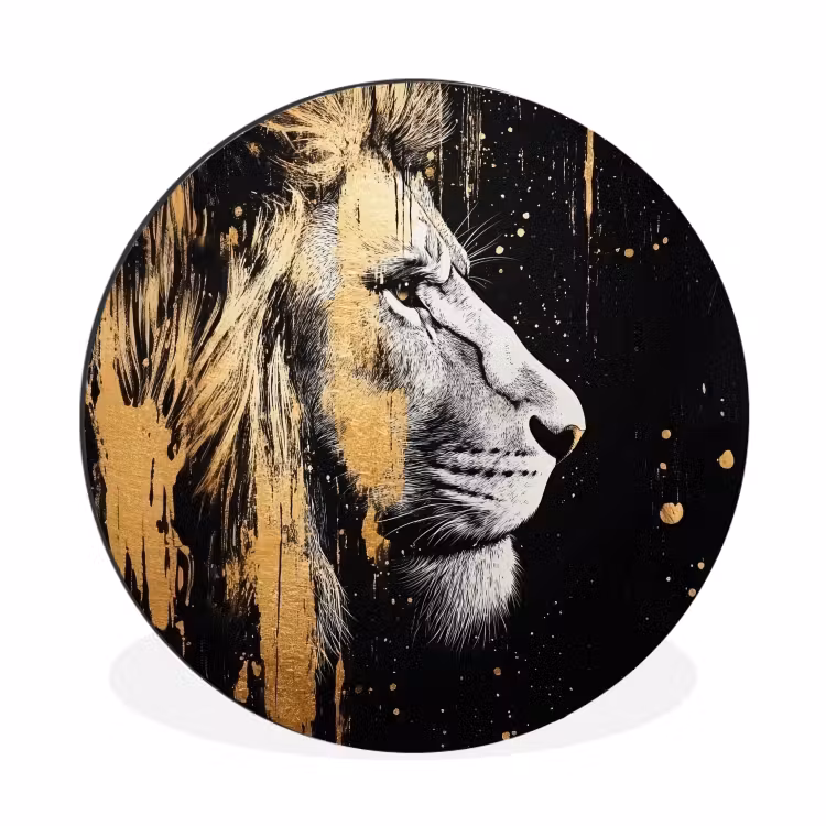 Wandcirkel - Aluminium - Portret - Leeuw - Abstract - Goud — 1