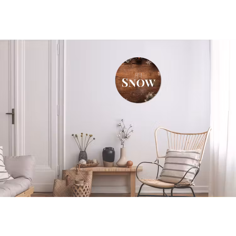 Wandcirkel - Aluminium - Sneeuw - Houtlook - Quote - Let it snow — 2