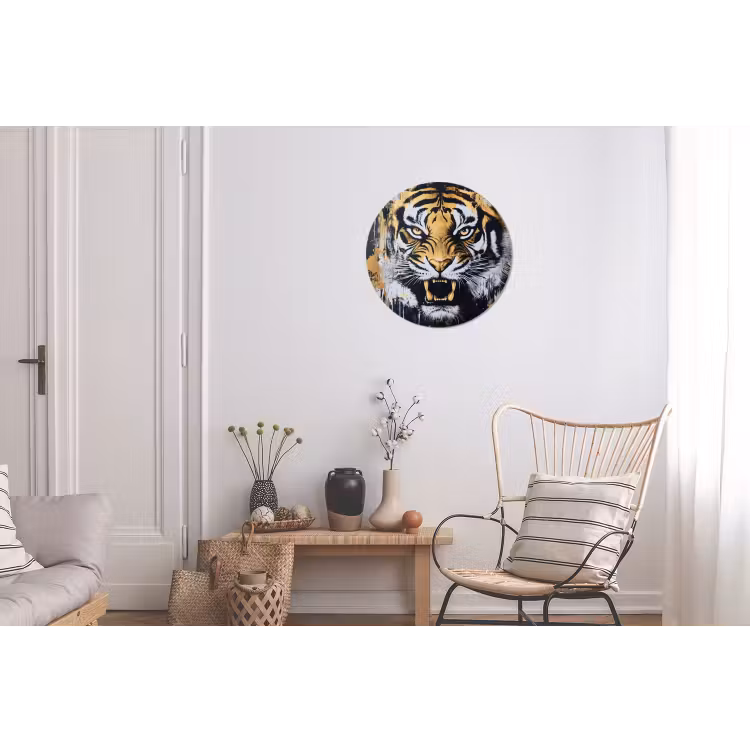 Wandcirkel - Aluminium - Tijger - Verfspatten - Goud — 2
