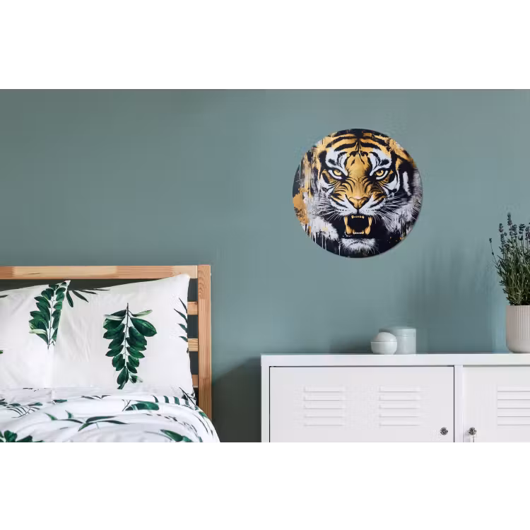 Wandcirkel - Aluminium - Tijger - Verfspatten - Goud — 4