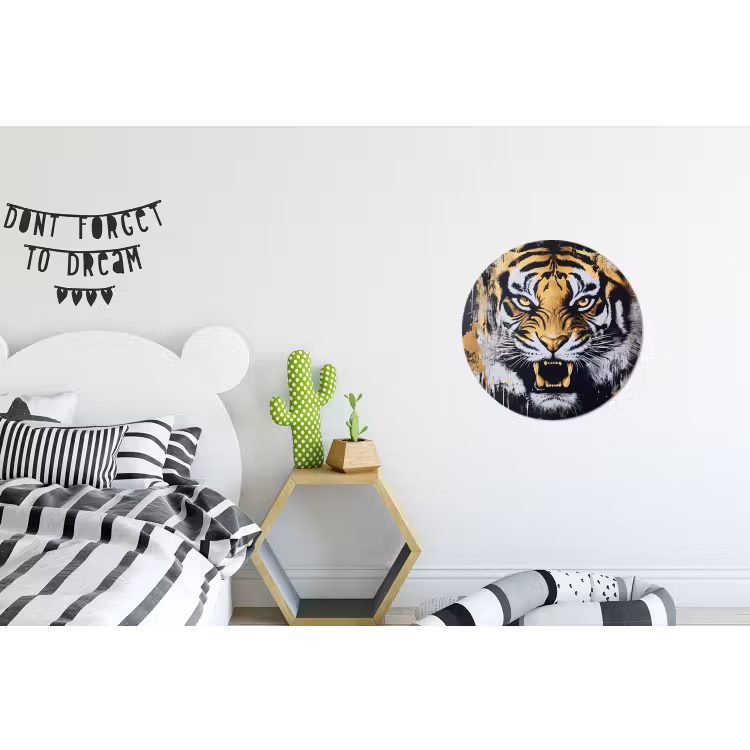 Wandcirkel - Aluminium - Tijger - Verfspatten - Goud — 5