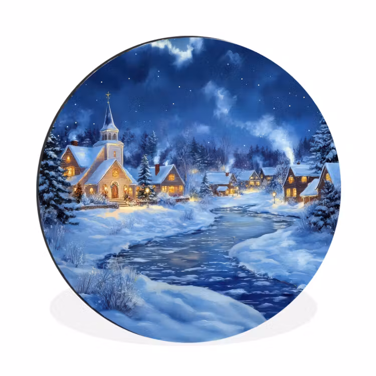 Wandcirkel - Aluminium - Winteravond - Kerstdorp - Donker — 1