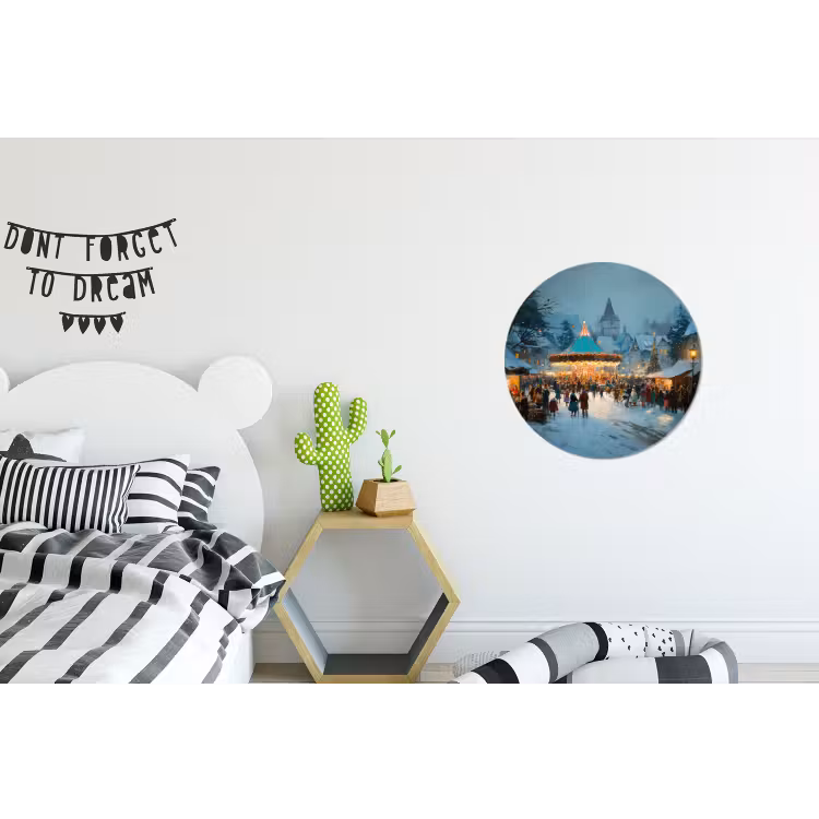 Wandcirkel - Aluminium - Winterkermis - Dorp - Kleurrijk — 5