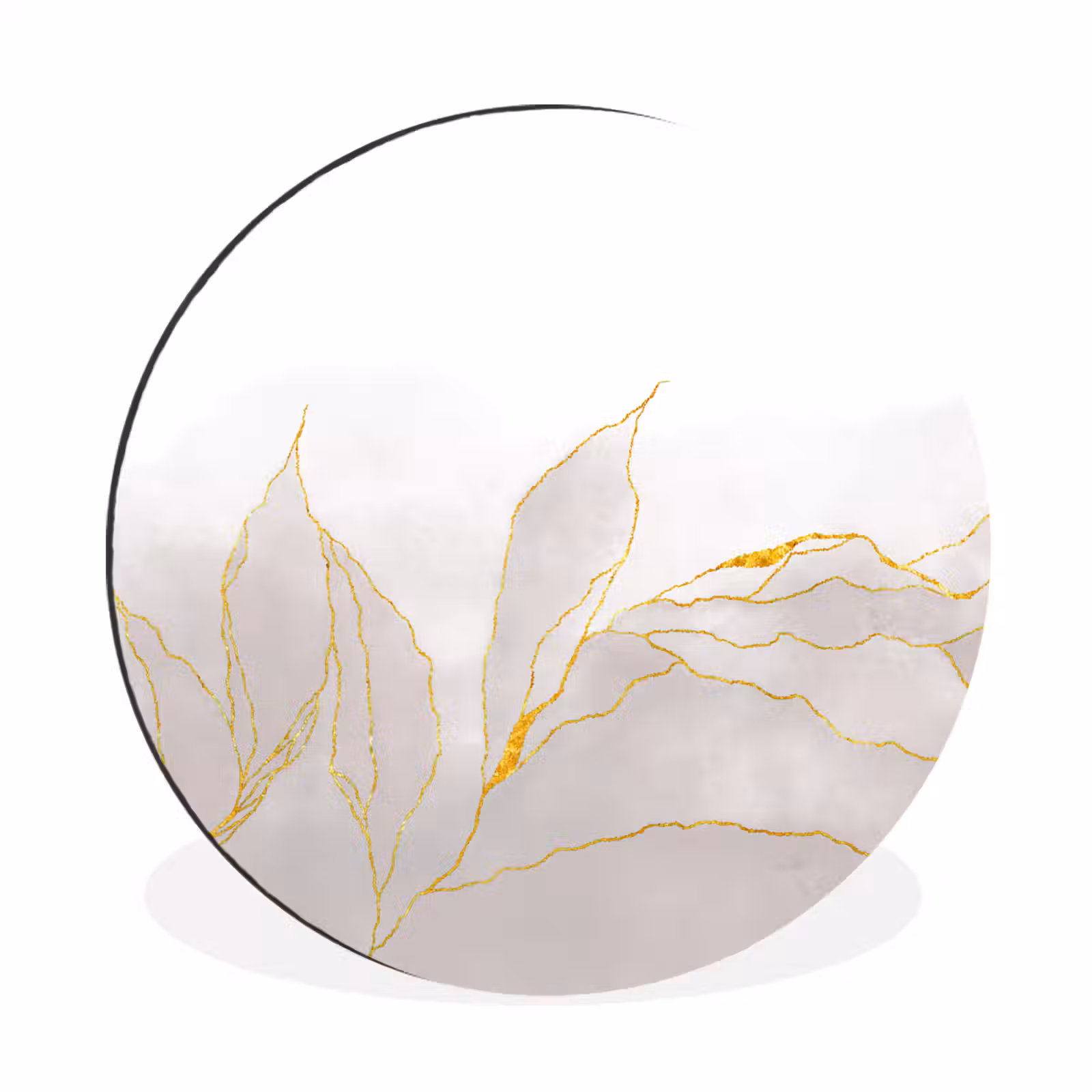Wandcirkel - Aluminium - Marmerlook - Grijs - Goud - Chic - Marmer — 1