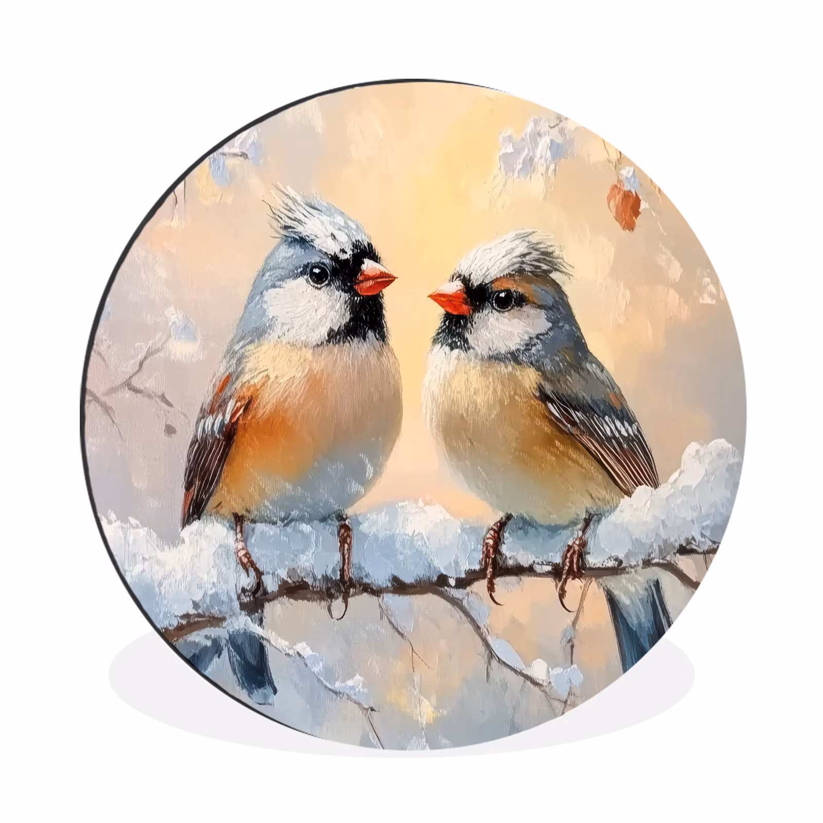 Wandcirkel - Aluminium - Vogels - Tak - Winter - Sneeuw — 1