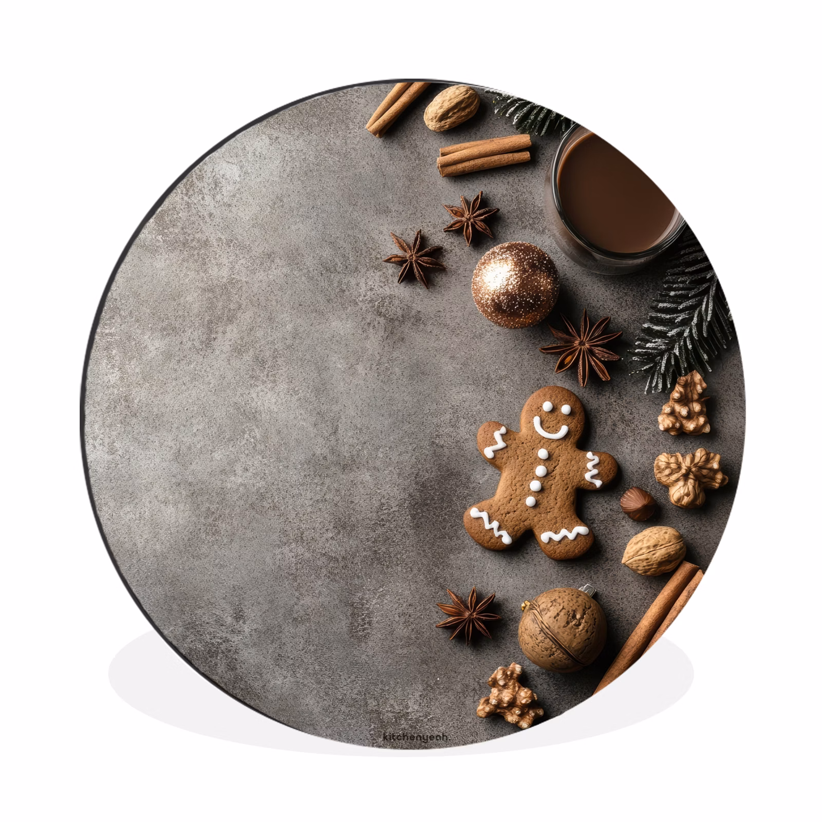 Wandcirkel - Aluminium - Winter - Kerst - Beton - Gingerbread man — 1