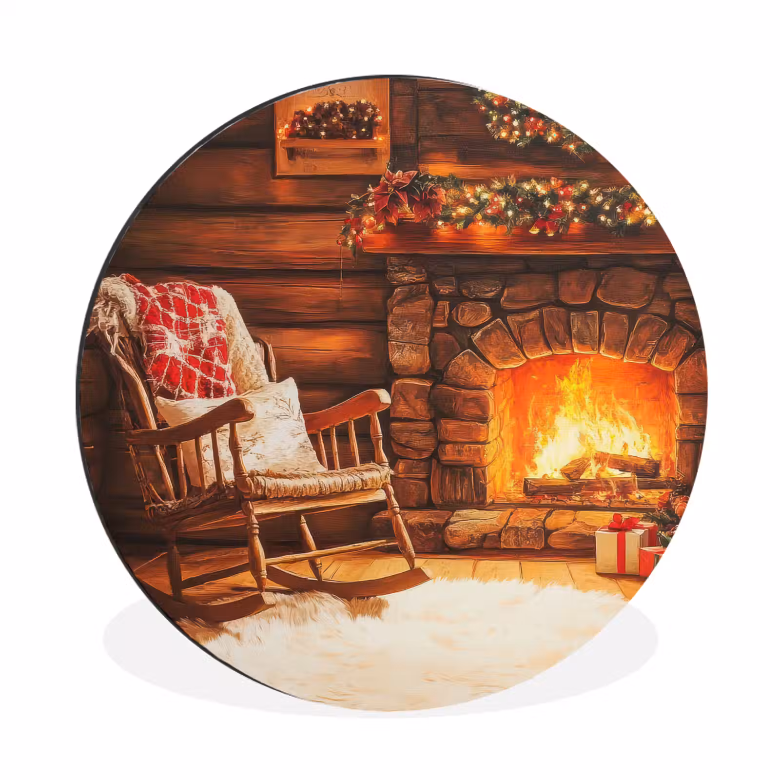 Wandcirkel - Aluminium - Winter - Kerst - Huis - Openhaard — 1