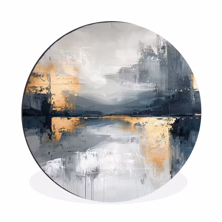 Wandcirkel - Aluminium - Kunst - Grijs - Goud - Abstract — 1