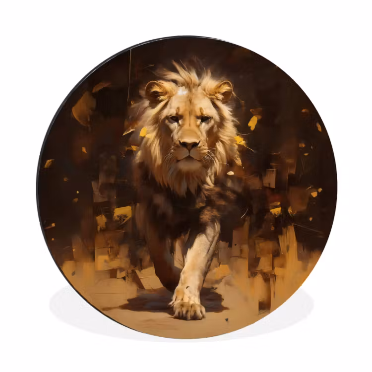 Wandcirkel - Aluminium - Leeuw - Geschilderd - Abstract - Goud — 1