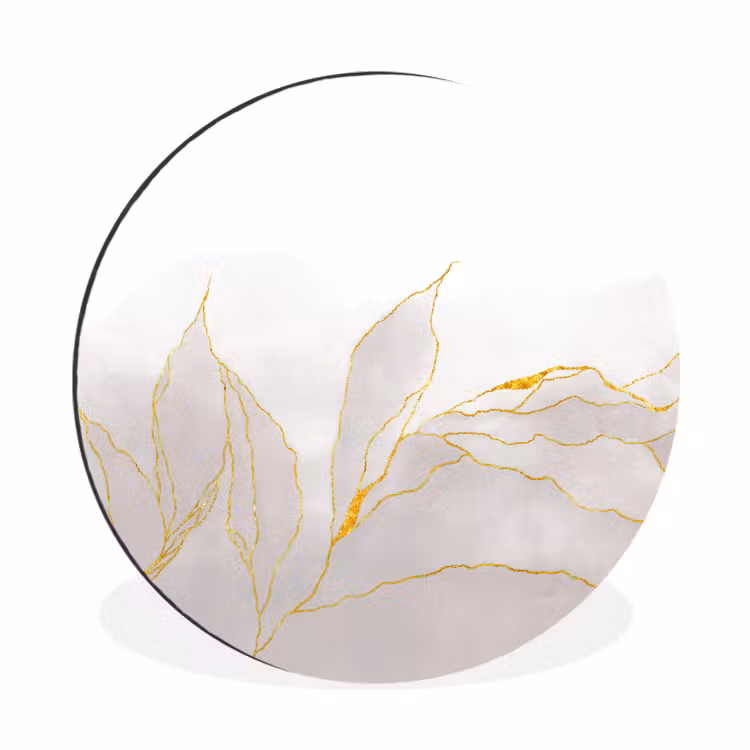 Wandcirkel - Aluminium - Marmerlook - Grijs - Goud - Chic - Marmer — 1