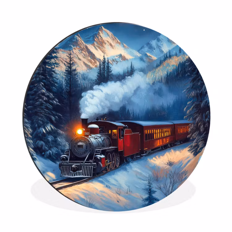 Wandcirkel - Aluminium - Trein - Kerst - Sneeuw - Kersttrein — 1