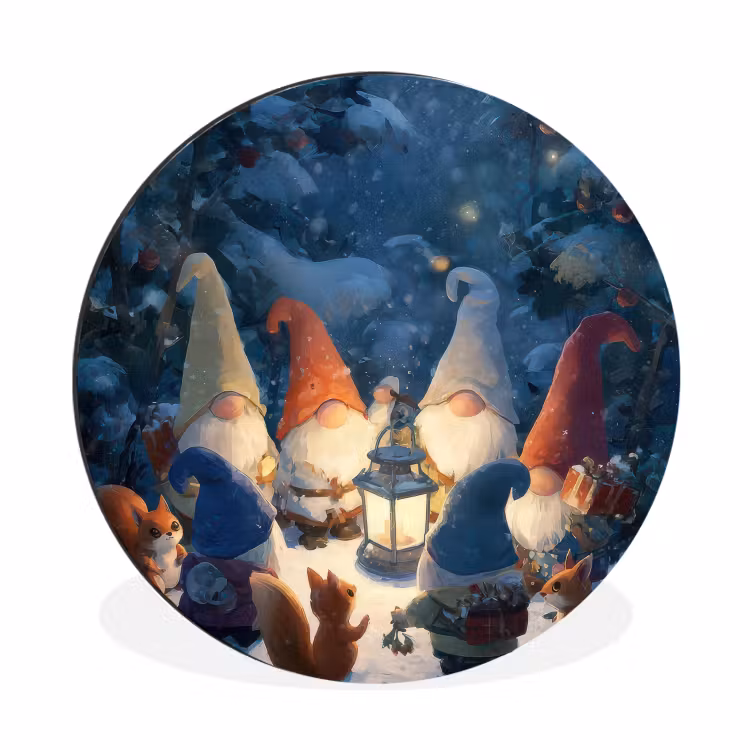Wandcirkel - Aluminium - Winter - Gnooms - Eekhoorns - Meerkleurig — 1