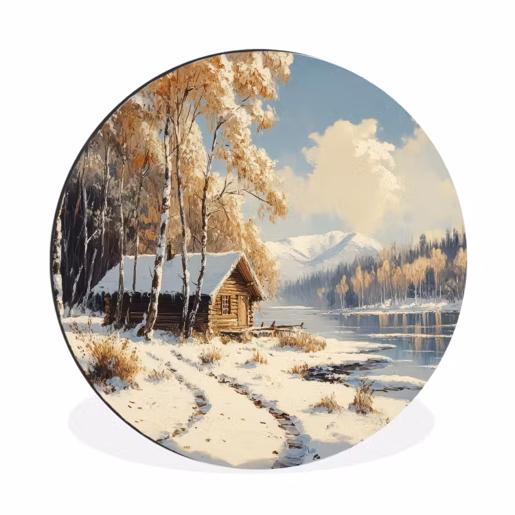 Wandcirkel - Aluminium - Winter - Sneeuw - Huis - Natuur — 1