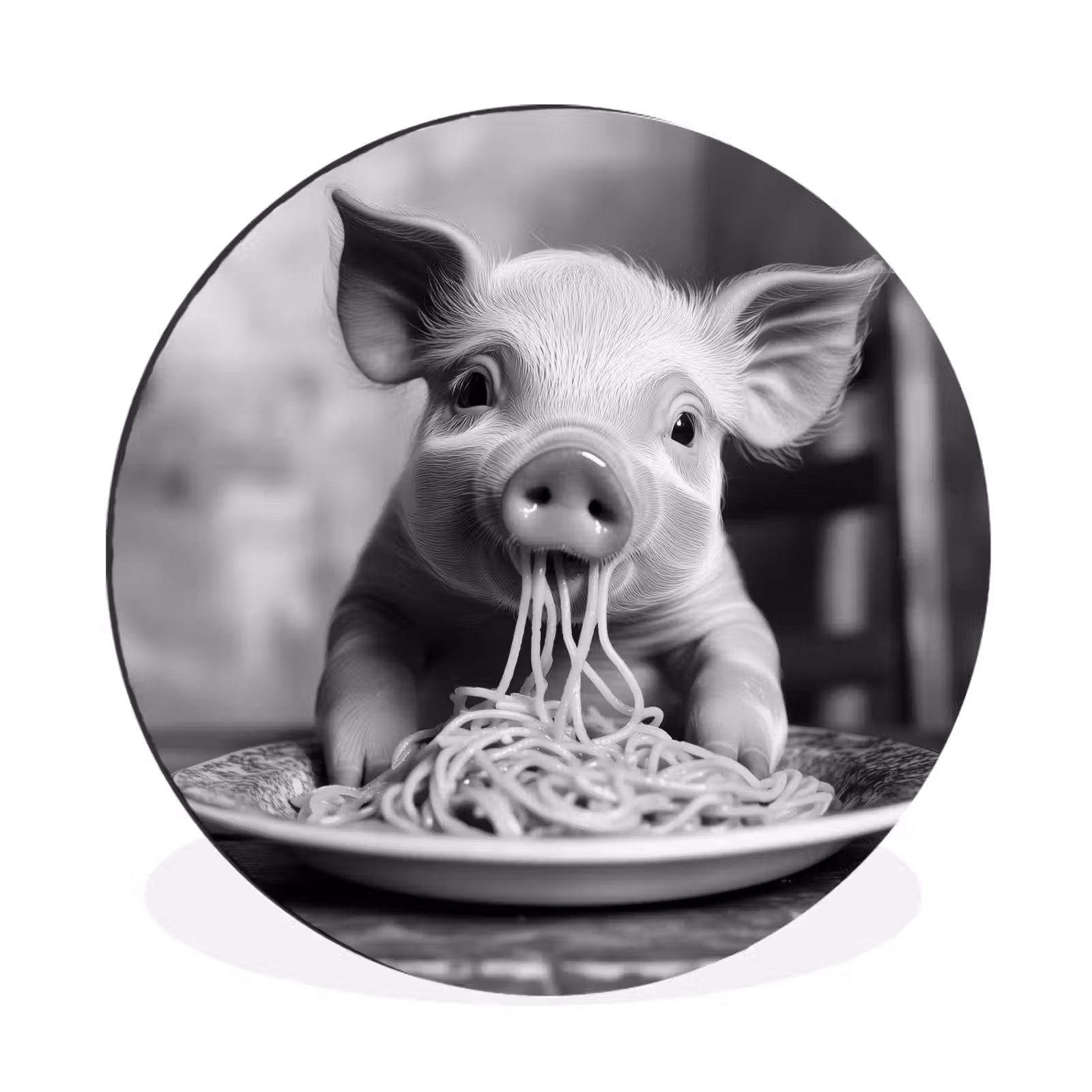 Wandcirkel - Aluminium - Varken - Schattig - Spaghetti - Zwart wit - Dier — 1