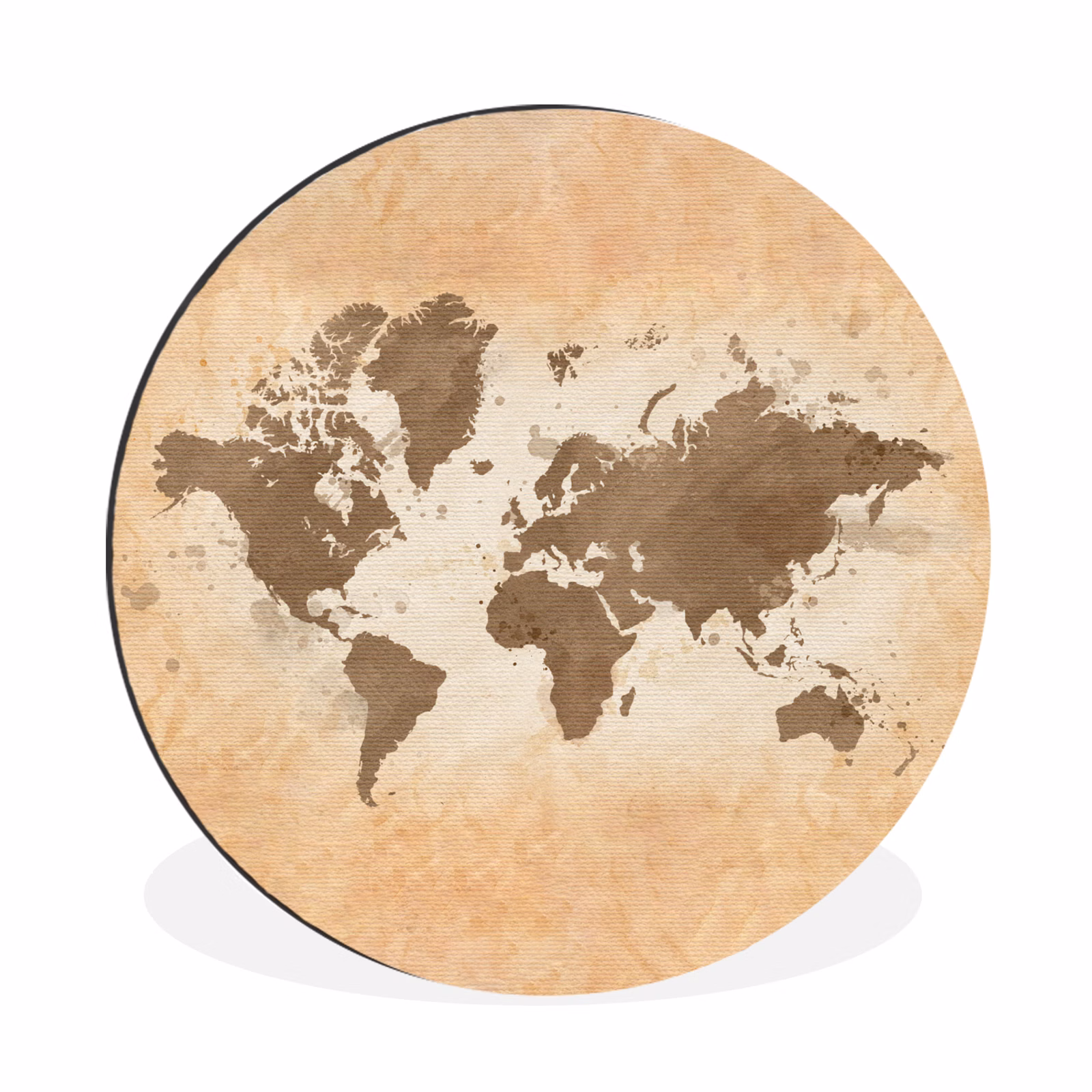 Wandcirkel - Aluminium - Wereldkaart - Beige - Bruin — 1