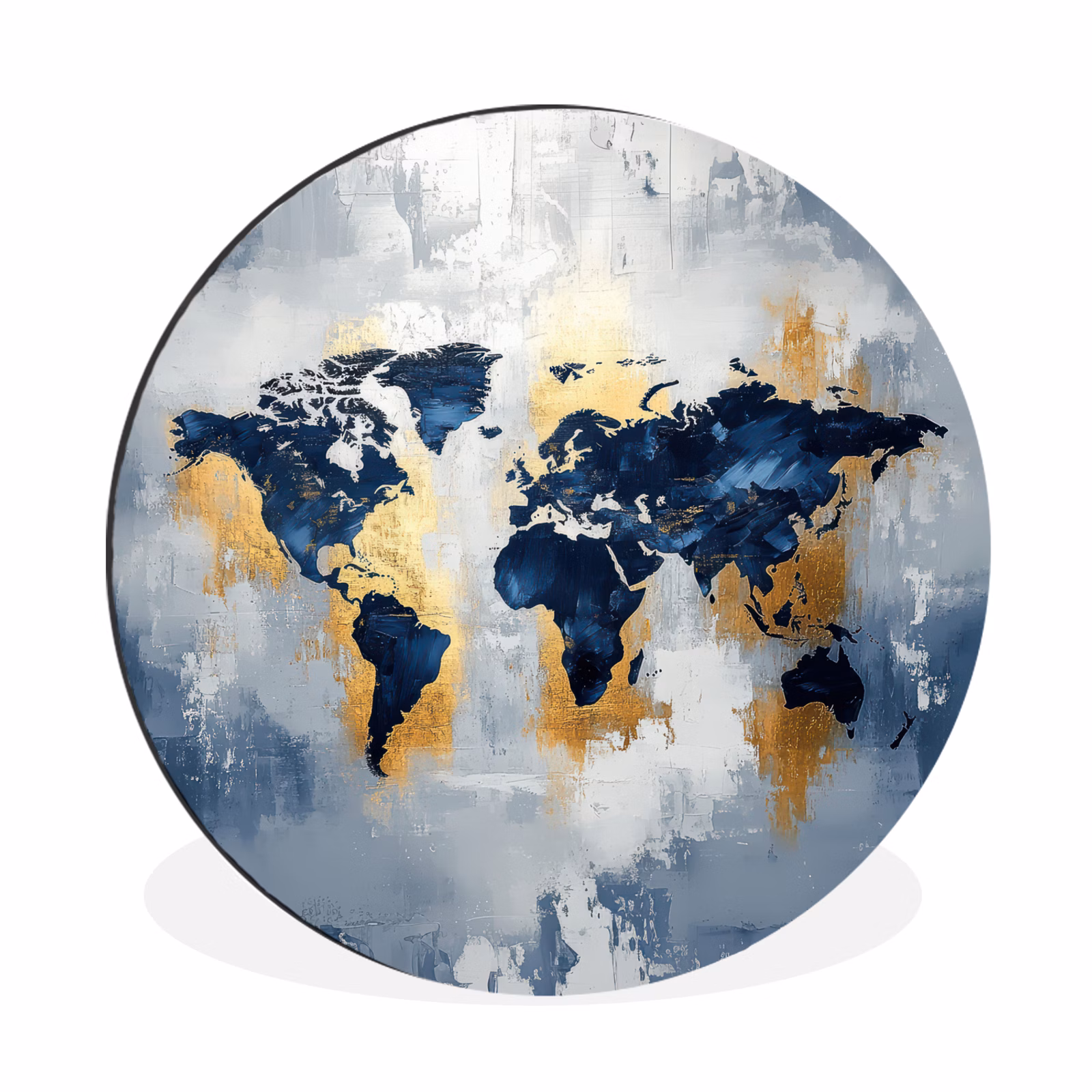 Wandcirkel - Aluminium - Wereldkaart - Blauw - Abstract — 1