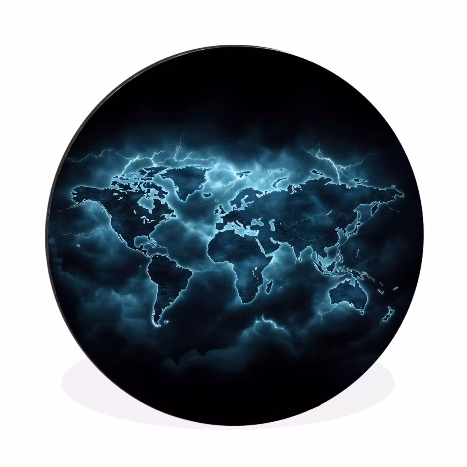 Wandcirkel - Aluminium - Wereldkaart - Bliksem - Blauw — 1