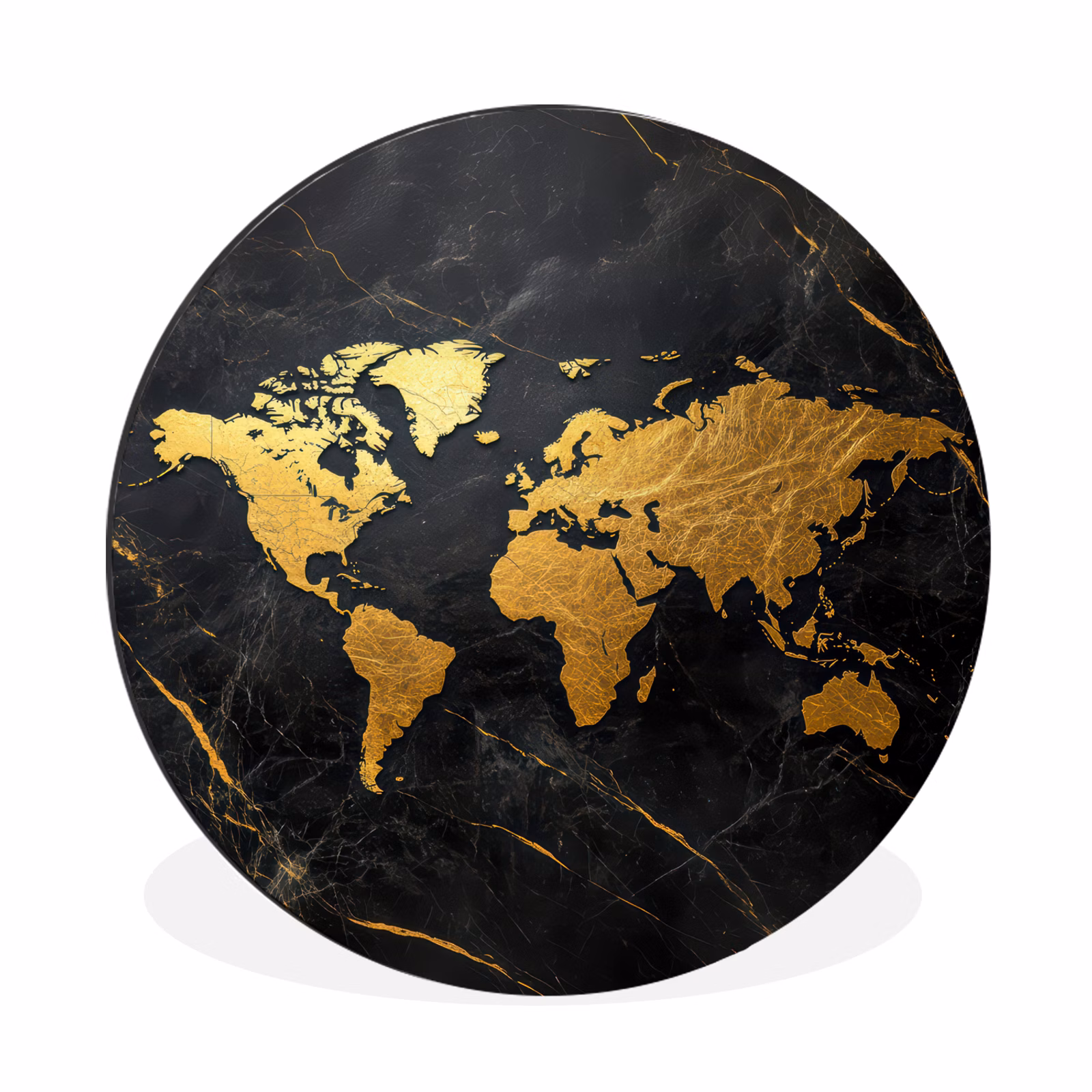 Wandcirkel - Aluminium - Wereldkaart - Goud - Marmer — 1