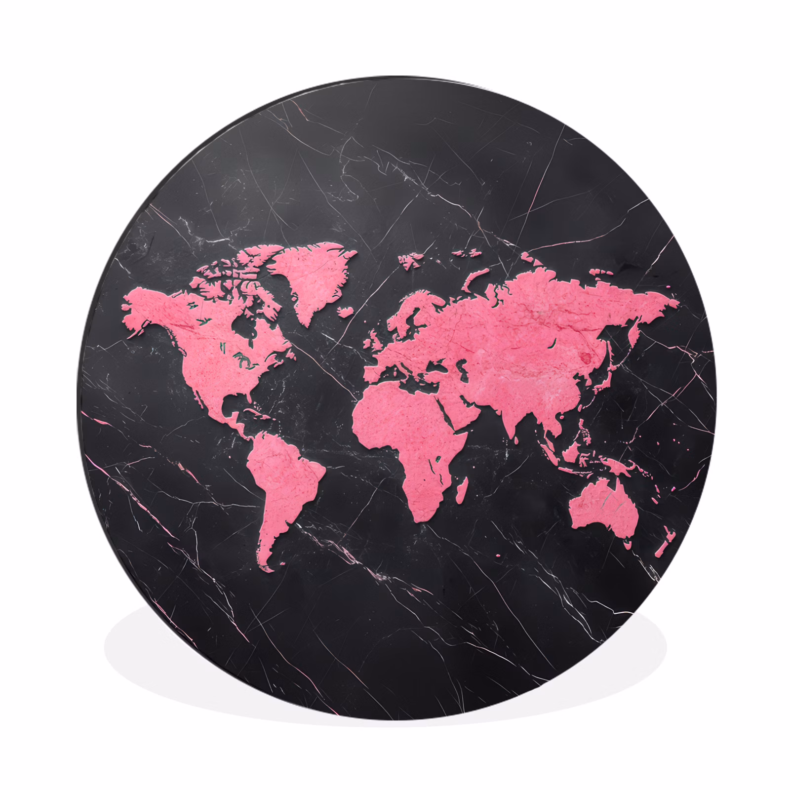 Wandcirkel - Aluminium - Wereldkaart - Roze - Marmer — 1