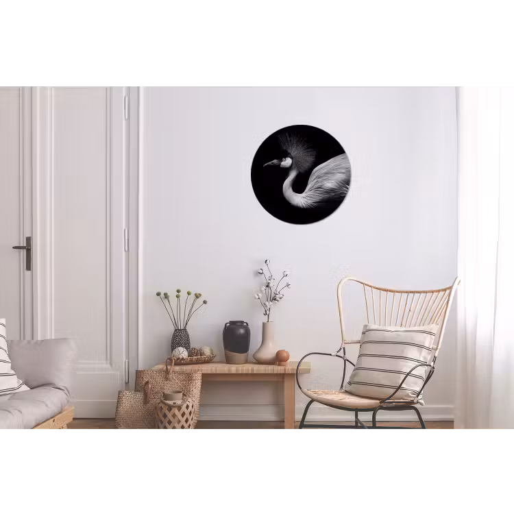 Wandcirkel - Aluminium - Kraanvogel - Zwart - Wit - Vogel - Dieren — 2