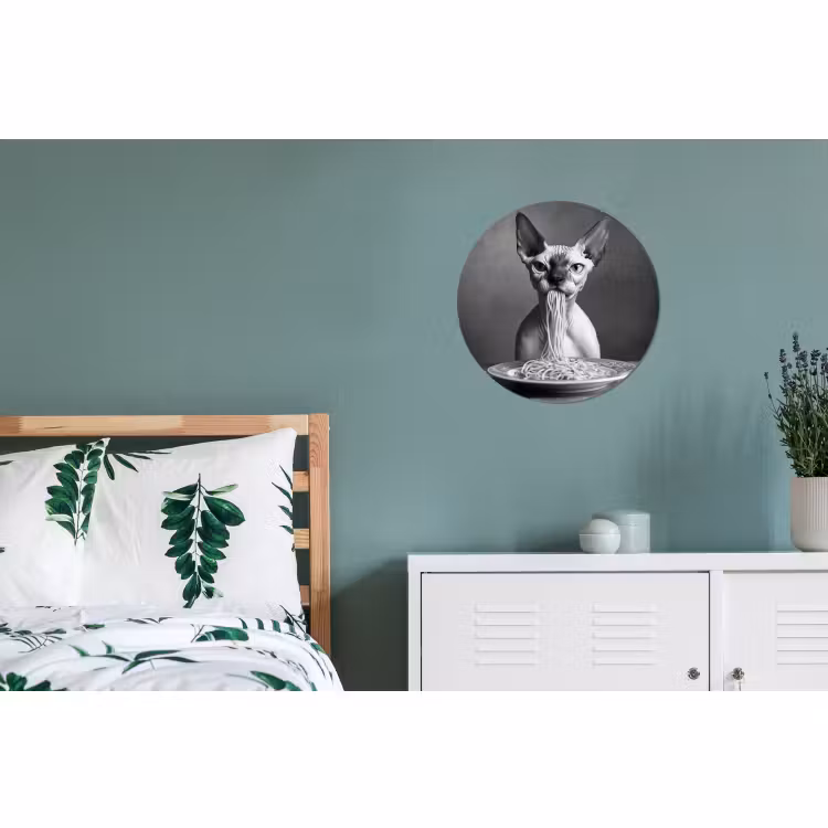 Wandcirkel - Aluminium - Sphynx - Kat - Dieren - Humor - Spaghetti - Zwart Wit — 4