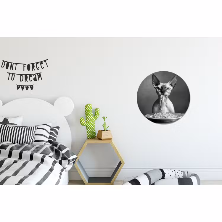 Wandcirkel - Aluminium - Sphynx - Kat - Dieren - Humor - Spaghetti - Zwart Wit — 5