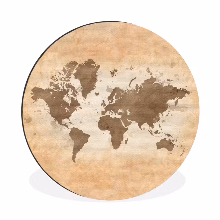 Wandcirkel - Aluminium - Wereldkaart - Beige - Bruin — 1