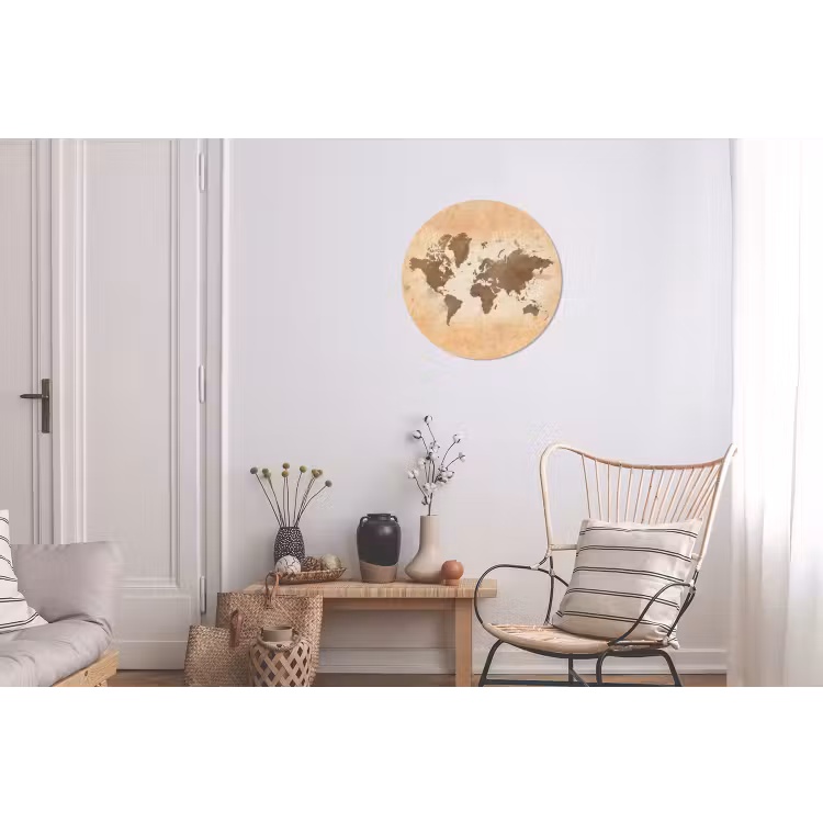 Wandcirkel - Aluminium - Wereldkaart - Beige - Bruin — 2