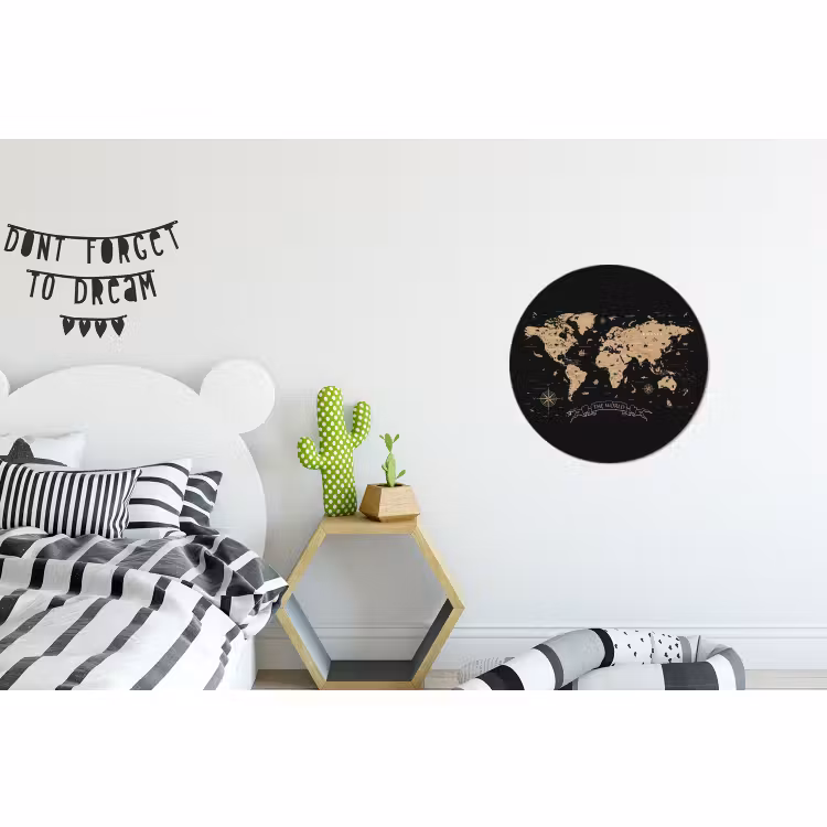 Wandcirkel - Aluminium - Wereldkaart - Beige - Zwart — 5