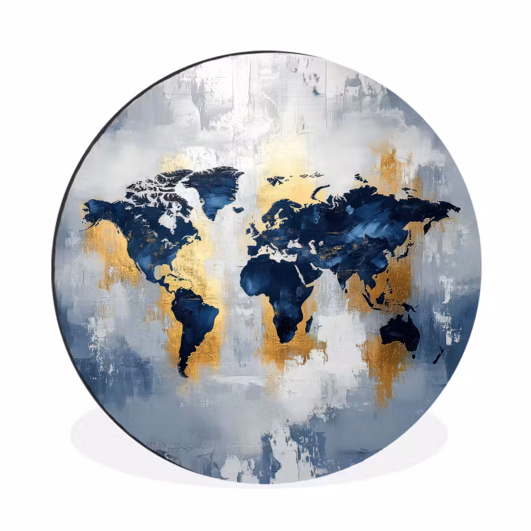 Wandcirkel - Aluminium - Wereldkaart - Blauw - Abstract — 1