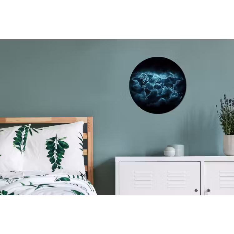 Wandcirkel - Aluminium - Wereldkaart - Bliksem - Blauw — 4