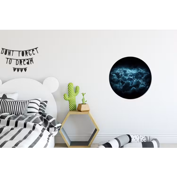 Wandcirkel - Aluminium - Wereldkaart - Bliksem - Blauw — 5