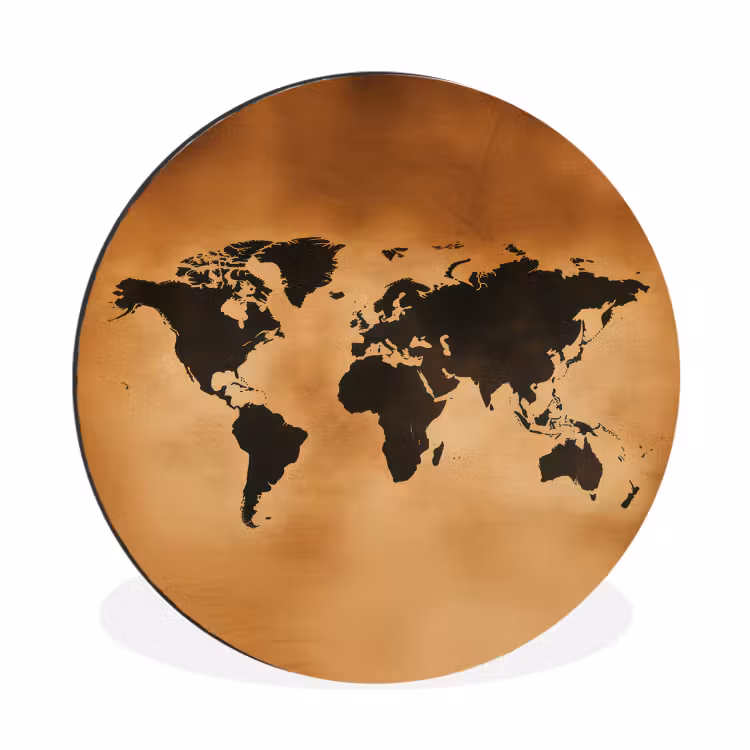 Wandcirkel - Aluminium - Wereldkaart - Bruin - Kaart — 1