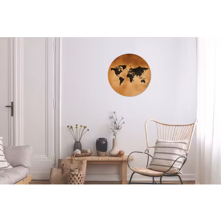 Wandcirkel - Aluminium - Wereldkaart - Bruin - Kaart — 2