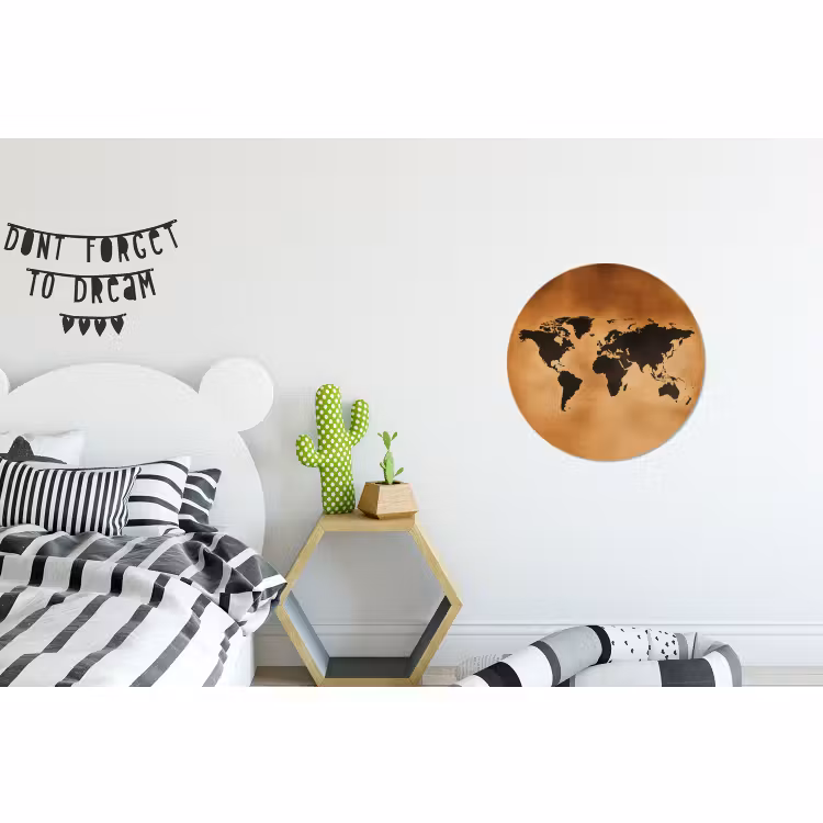 Wandcirkel - Aluminium - Wereldkaart - Bruin - Kaart — 5