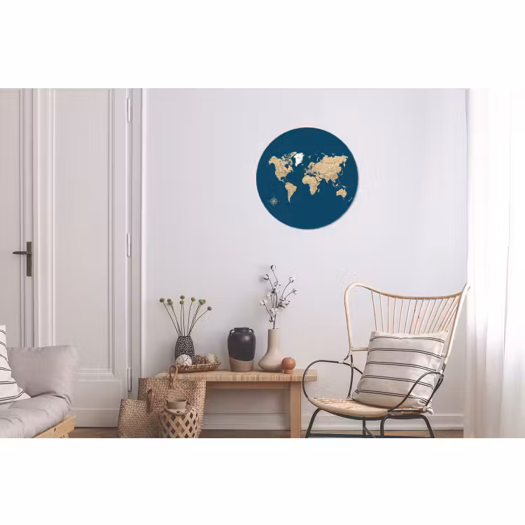 Wandcirkel - Aluminium - Wereldkaart - Donkerblauw - Beige — 2