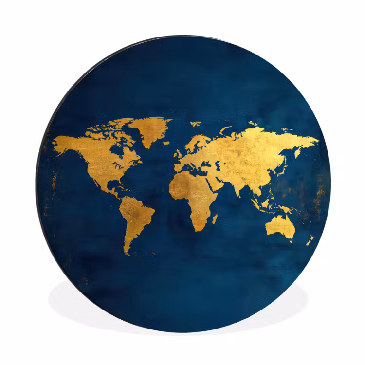 Wandcirkel - Aluminium - Wereldkaart - Goud - Donkerblauw — 1