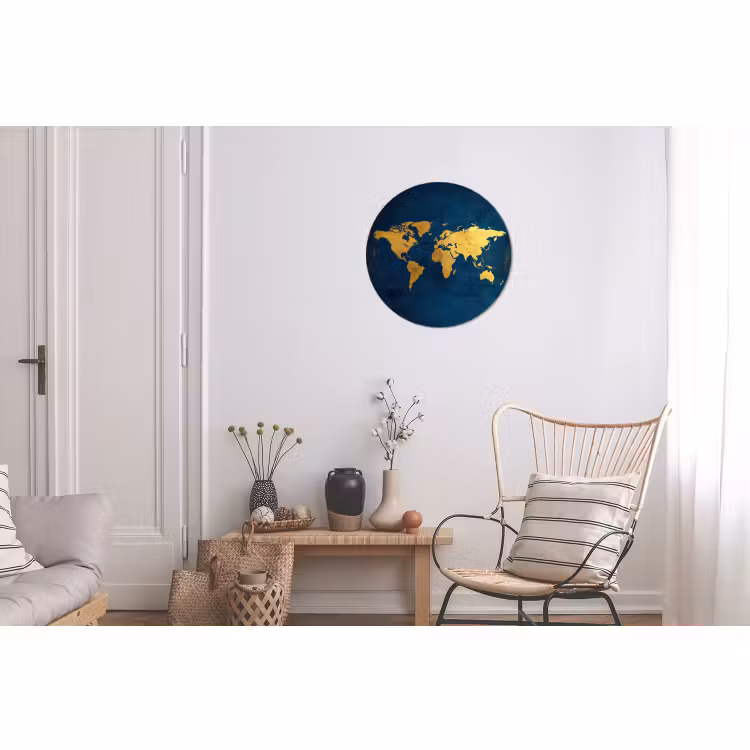 Wandcirkel - Aluminium - Wereldkaart - Goud - Donkerblauw — 2